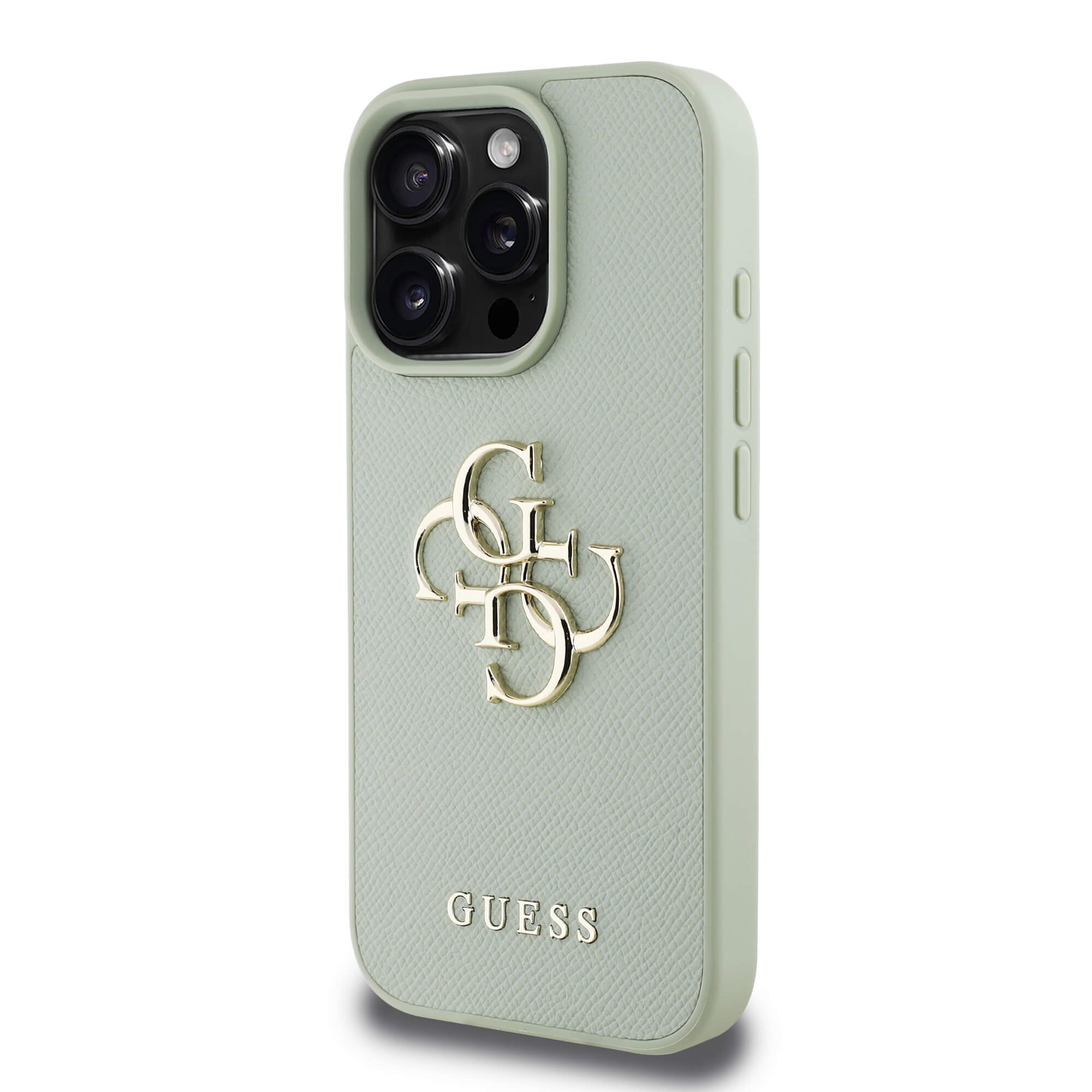 Guess iPhone 16 Pro - Grained Big 4G Logo Small Classic Logo - Σκληρή Θήκη με Επένδυση από Οικολογικό Δέρμα - Green - GUHCP16LPGT4MBN