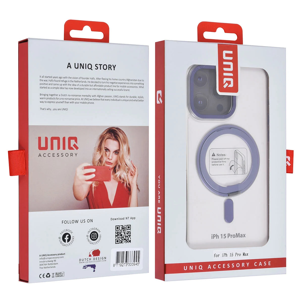 Tuniq iPhone 15 Pro Max - Σκληρή MagSafe Θήκη με Περιστρεφόμενο Δαχτυλίδι Συγκράτησης - Διάφανη / Μοβ