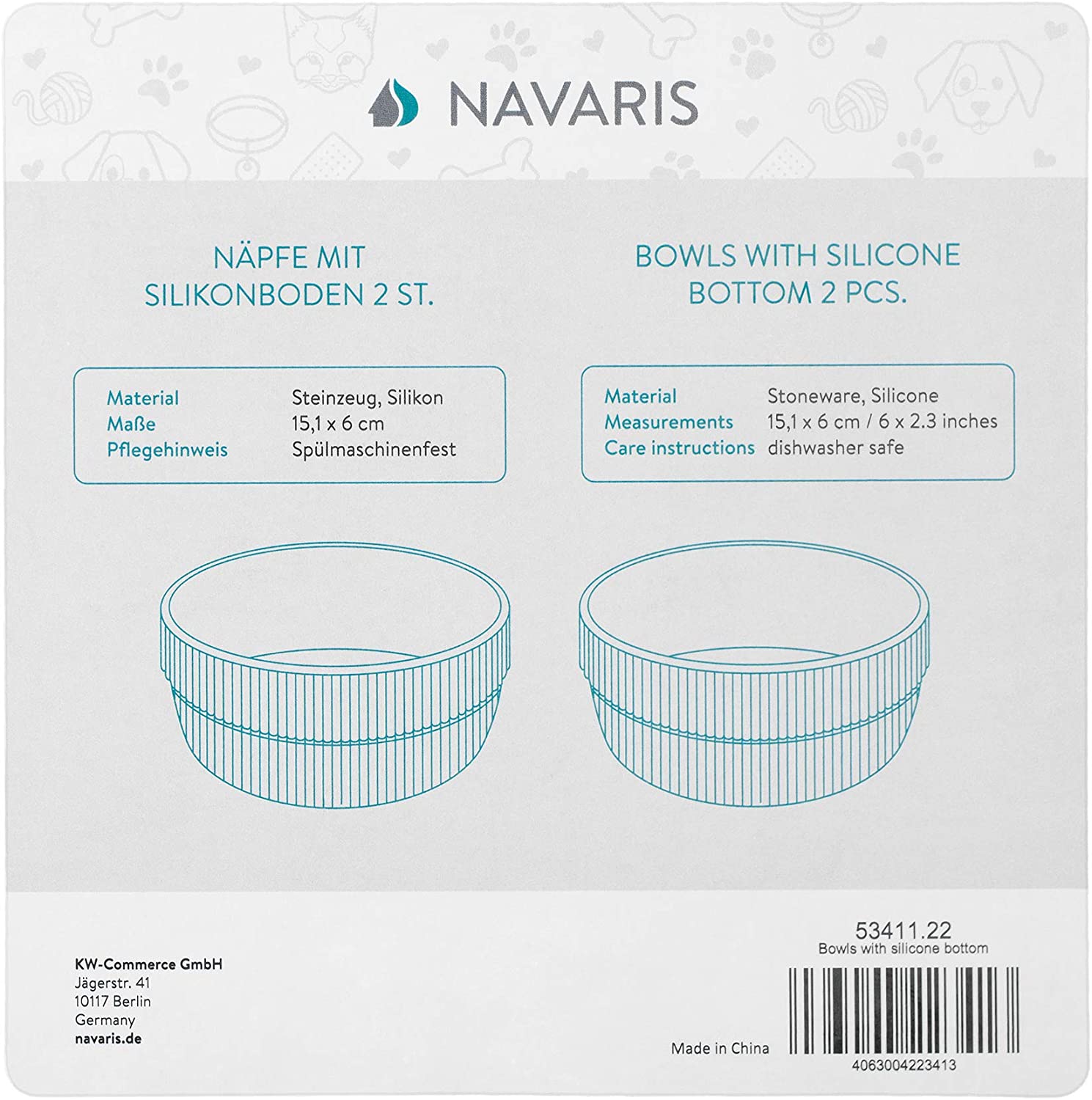 Navaris Σετ με 2 Κεραμικά Μπολ 700ml για Κατοικίδια - Grey - 53411.22