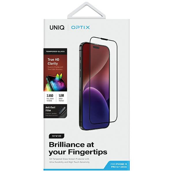 Uniq iPhone 15 Pro Max 9H Optix Vivid Αντιχαρακτικό Γυαλί Οθόνης με Κιτ Εγκατάστασης - Clear