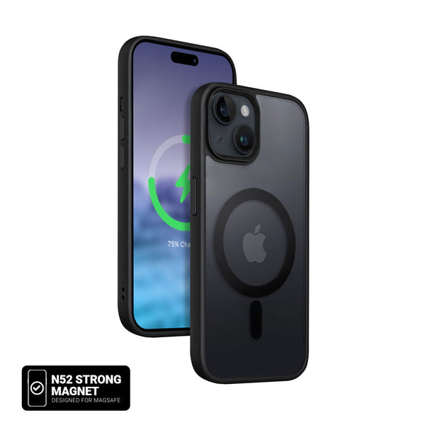 Crong iPhone 15 Hybrid Frost Mag - Σκληρή Θήκη με Πλαίσιο Σιλικόνης και MagSafe - Black