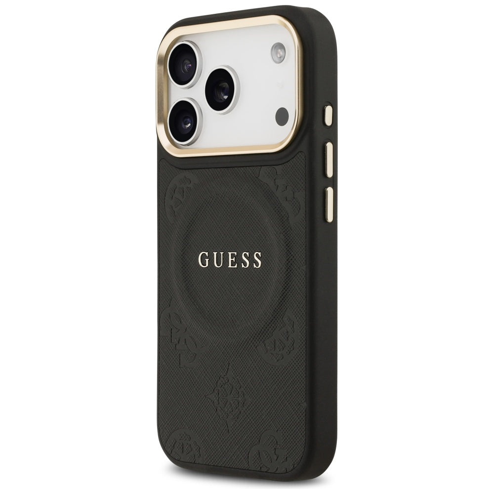 Guess iPhone 17 Pro - Peony Hot Stamp MagSafe - Σκληρή Θήκη με Επένδυση Συνθετικού Δέρματος - Black - GUHMP17LPSAMSECK