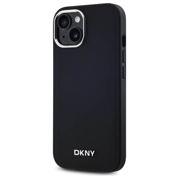 DKNY iPhone 15 Plus - Plain Logo MagSafe Σκληρή Θήκη με Επένδυση Συνθετικού Δέρματος - Black