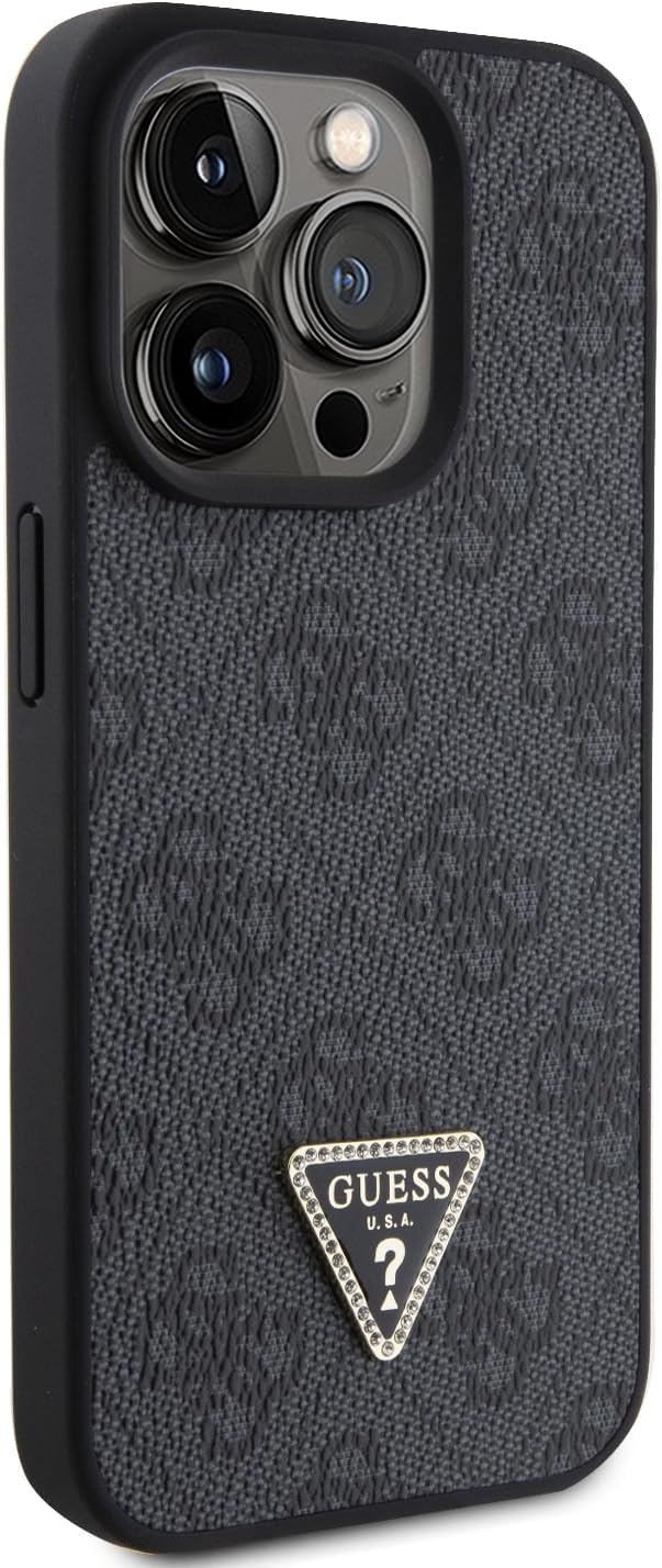 Guess iPhone 15 Pro Max Leather 4G Diamond Triangle Θήκη με Επένδυση Συνθετικού Δέρματος - Black - GUHCP15XP4TDPK