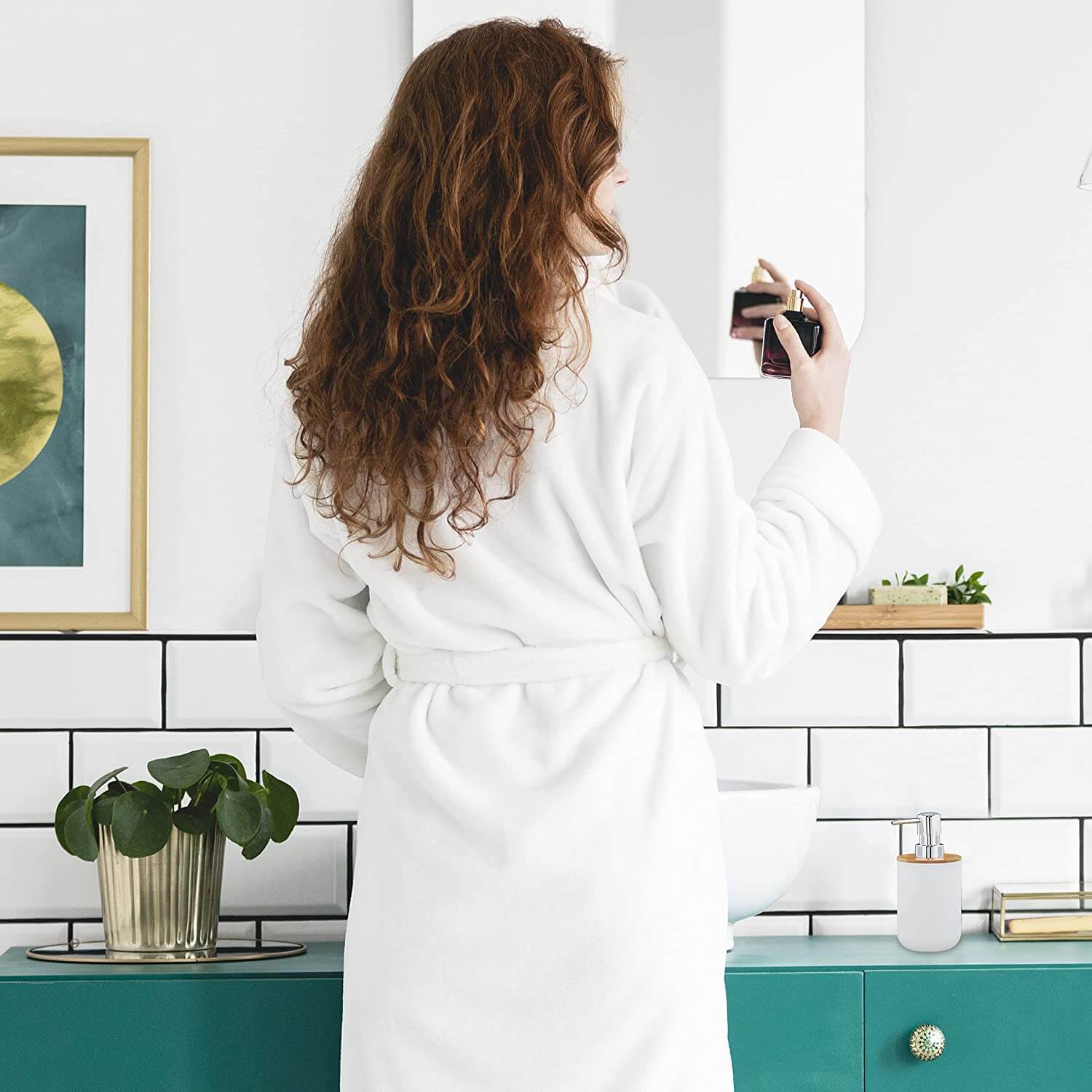 Relaxdays Αξεσουάρ Μπάνιου Σετ 6 Τεμαχίων από Πλαστικό και Μπαμπού - White / Light Brown - 4052025886509