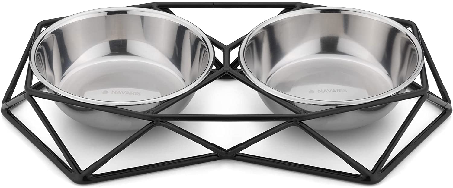 Navaris Pet Bowl - Σετ με 2 Μπολ Φαγητού και Νερού με Μεταλλική Βάση για Κατοικίδια - 54103.01