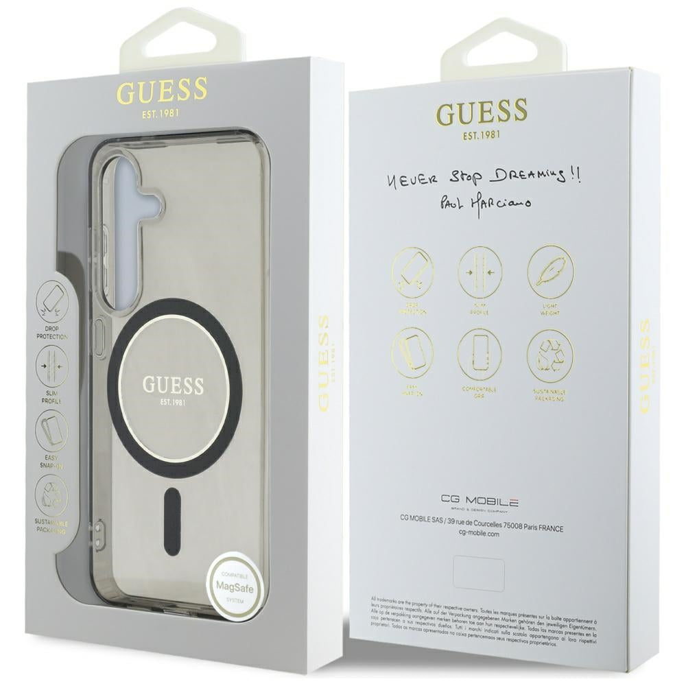 Guess Samsung Galaxy S25 - Glitter Circle Classic Logo - MagSafe Σκληρή Θήκη με Πλαίσιο Σιλικόνης - Black - GUHMS25SHFGEREK