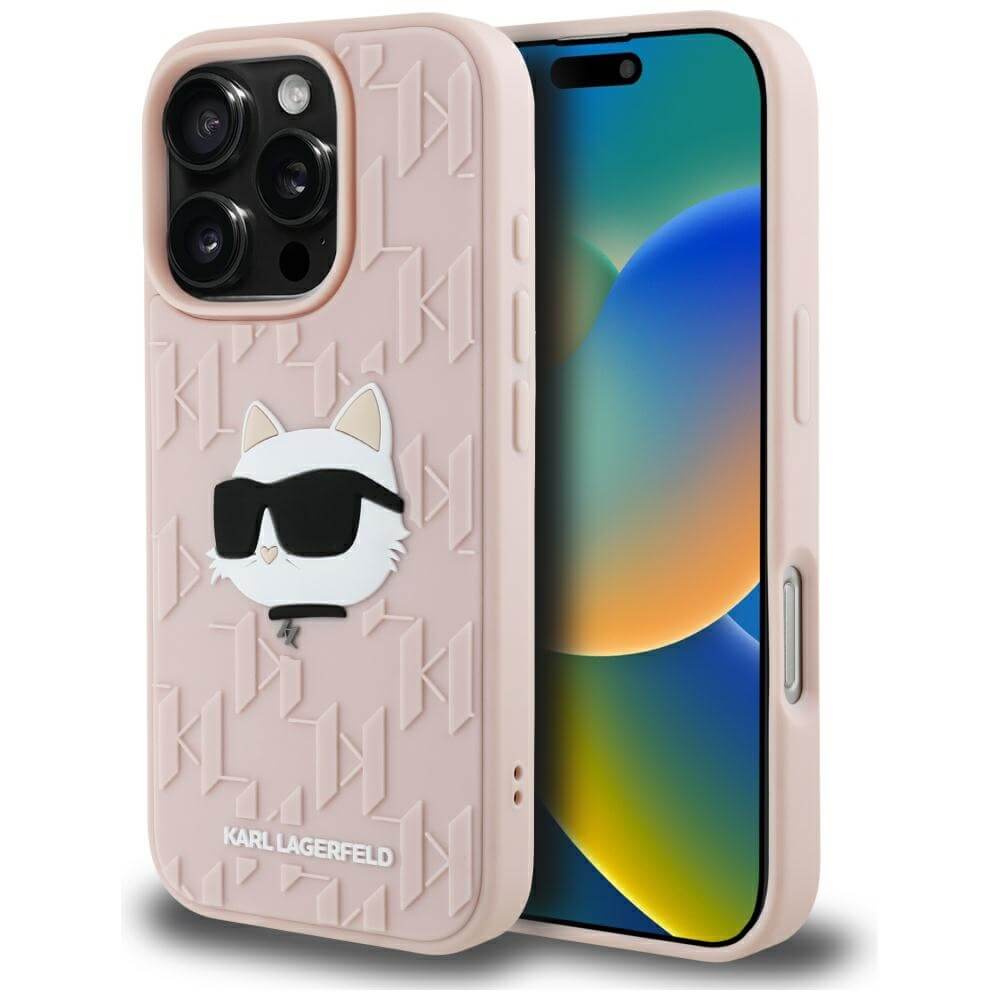 Karl Lagerfeld iPhone 16 Pro Max - 3D Rubber Monogram and Choupette - Σκληρή Θήκη με Πλαίσιο Σιλικόνης - Pink - KLHCP16XRBCCHHKLP