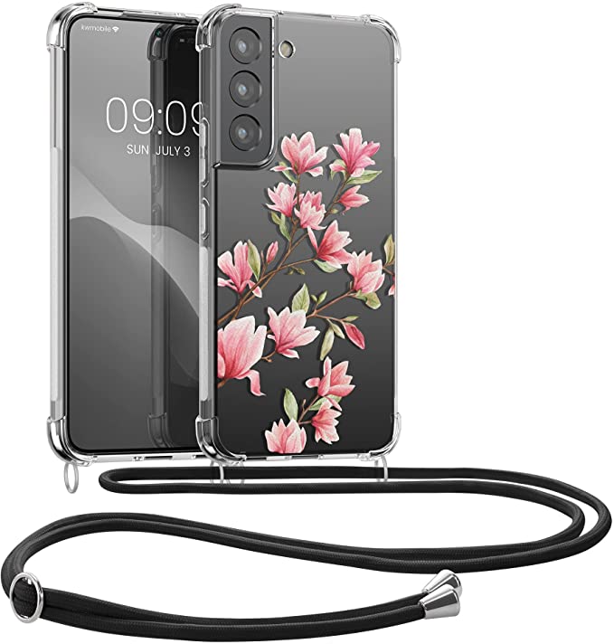 KW Samsung Galaxy S22 Θήκη Σιλικόνης TPU με Λουράκι Design Magnolia - Διάφανη / Pink White / Green - 57746.01