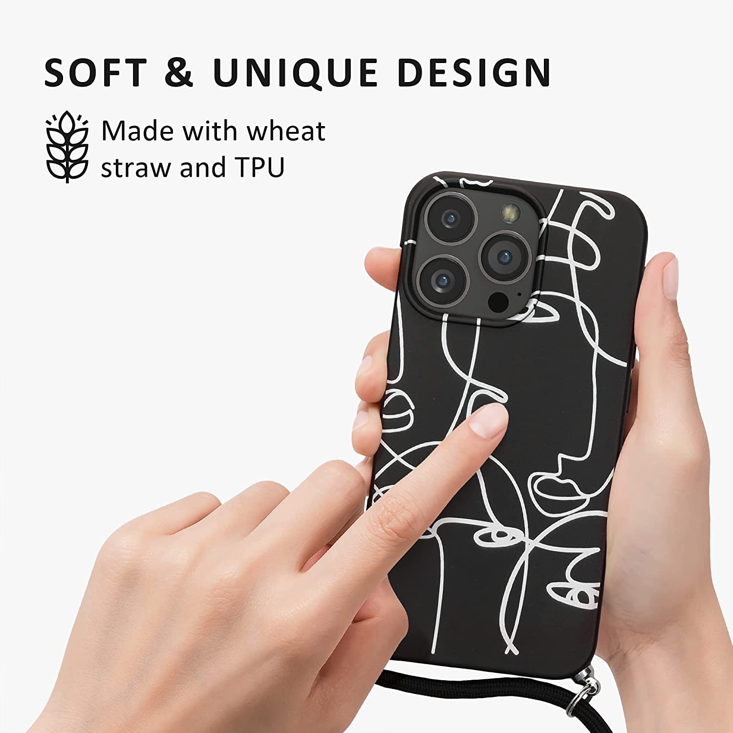 Kalibri iPhone 13 Pro Θήκη Σιλικόνης TPU με Λουράκι - Design Abstract Lines - Black / White - 58554.02