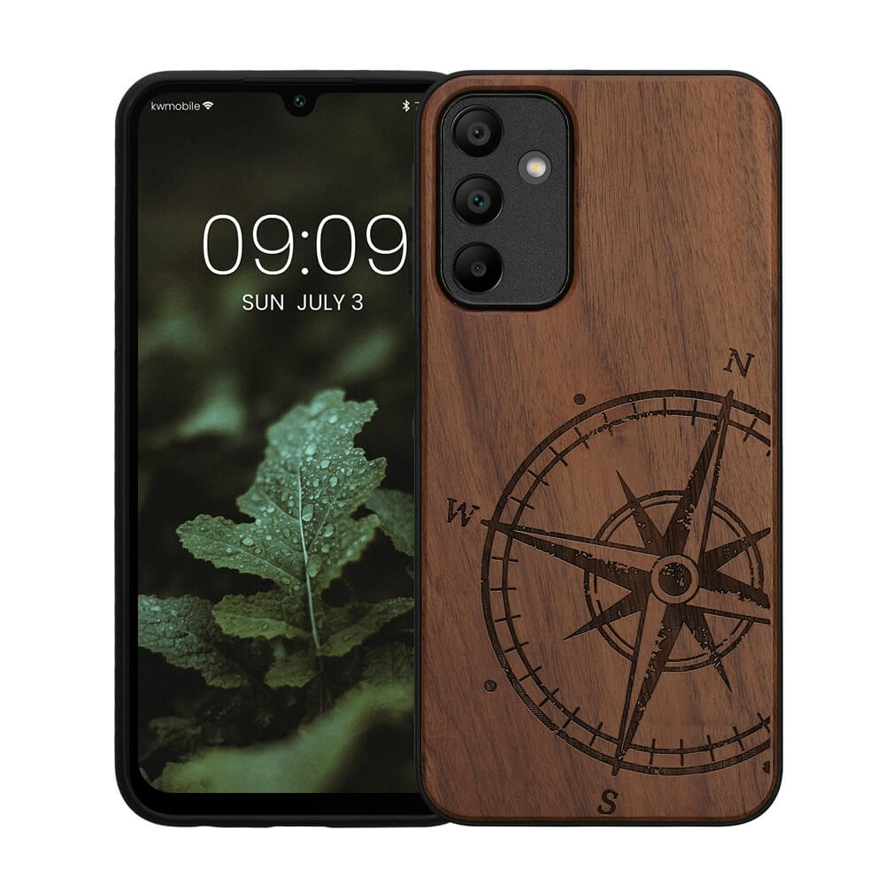 KW Samsung Galaxy A15 4G / A15 5G Θήκη από Φυσικό Ξύλο - Design Compass Vintage - Dark Brown