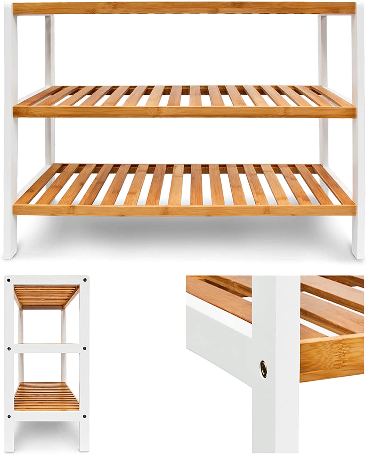 Relaxdays Παπουτσοθήκη με 3 Ράφια από Μπαμπού - Brown / White - 4052025177058