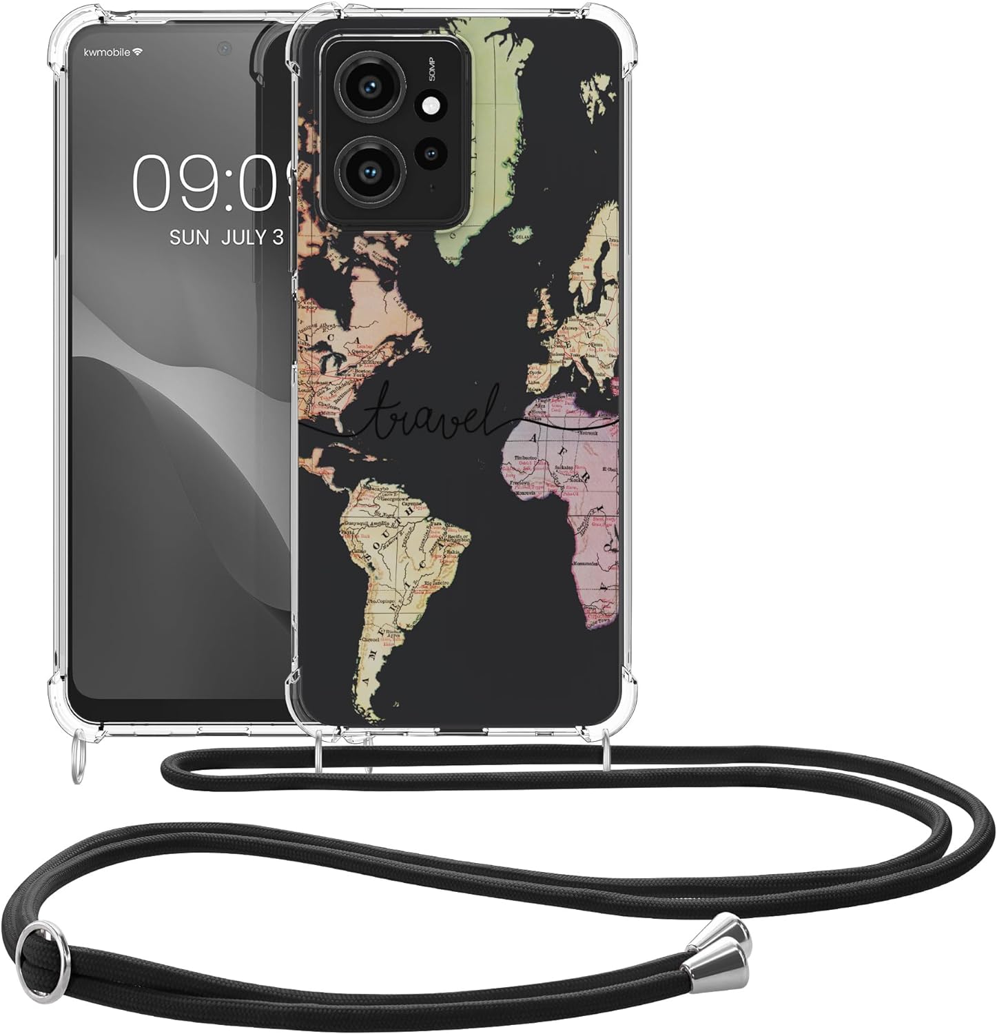 KW Xiaomi Redmi Note 12 4G Θήκη Σιλικόνης TPU με Λουράκι - Design Travel - Black / Multicolor / Διάφανη