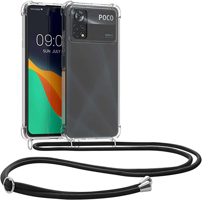 KW Xiaomi Poco X4 Pro 5G Θήκη Σιλικόνης TPU με Λουράκι - Διάφανη / Black - 57985.03