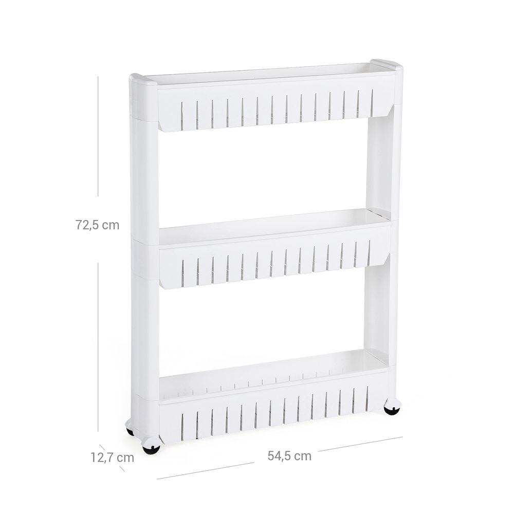 Songmics Πλαστικό Καρότσι Εξοικονόμησης Χώρου για Οργάνωση και Αποθήκευση με 3 Ράφια - 54.5 x 12.7 x 72.5 cm - White - KTR03W