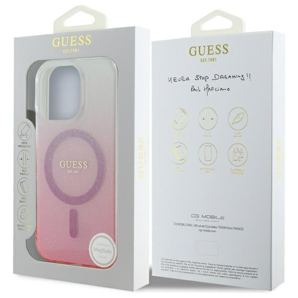 Guess iPhone 16 Pro Max - IML Glitter Gradient - MagSafe Σκληρή Θήκη με Πλαίσιο Σιλικόνης - Pink - GUHMP16XHGRCELP