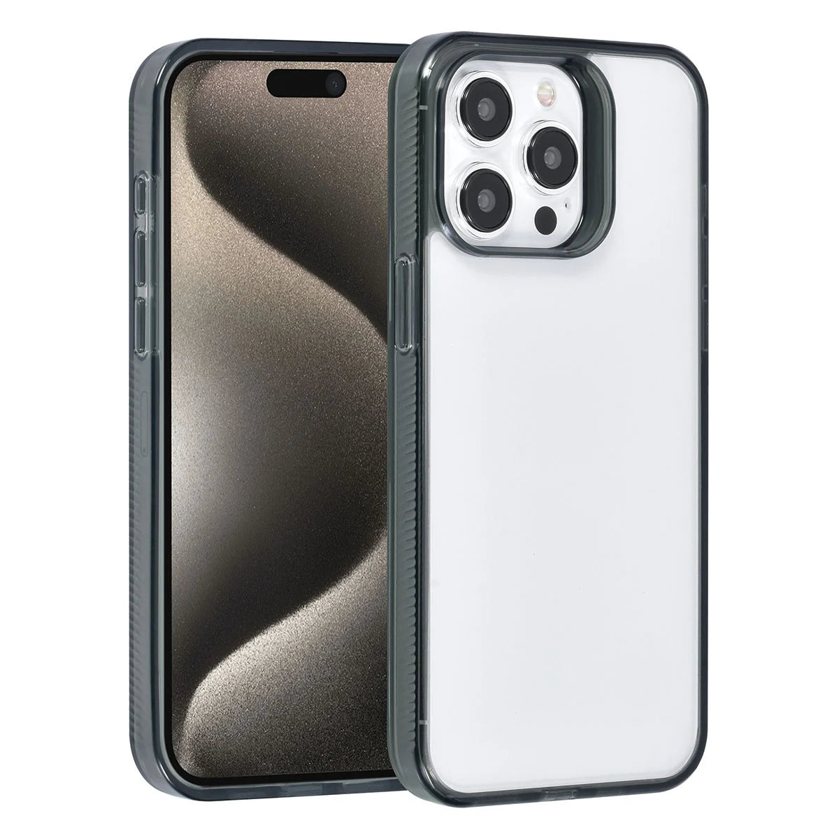 Tuniq iPhone 15 Pro Max - Σκληρή Θήκη με Πλαίσιο Σιλικόνης - Ημιδιάφανο Μαύρο / Διάφανο