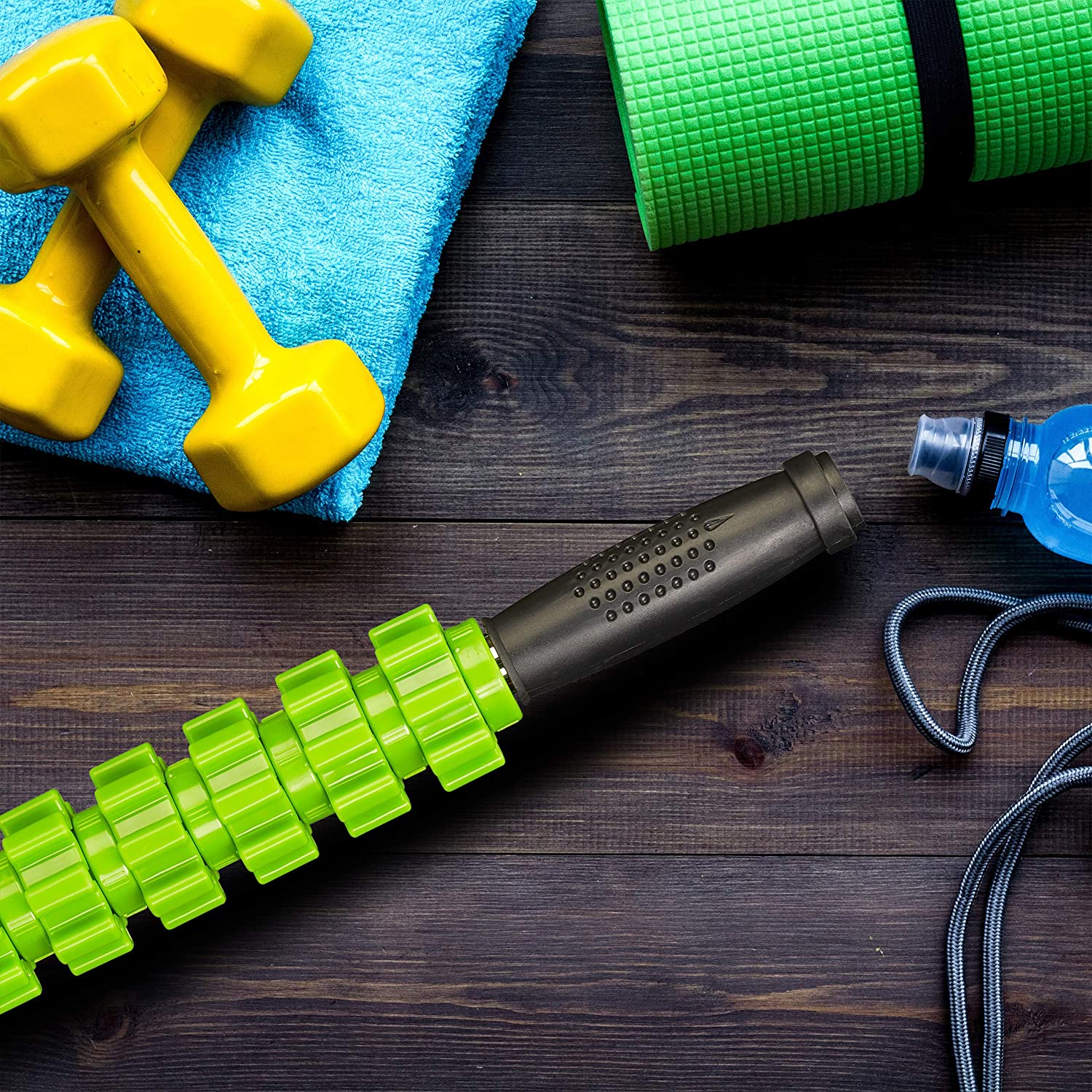 Relaxdays Massage Roller Κύλινδρος για Μασάζ Fascia με Λαβή - Black / Green - 4052025278823