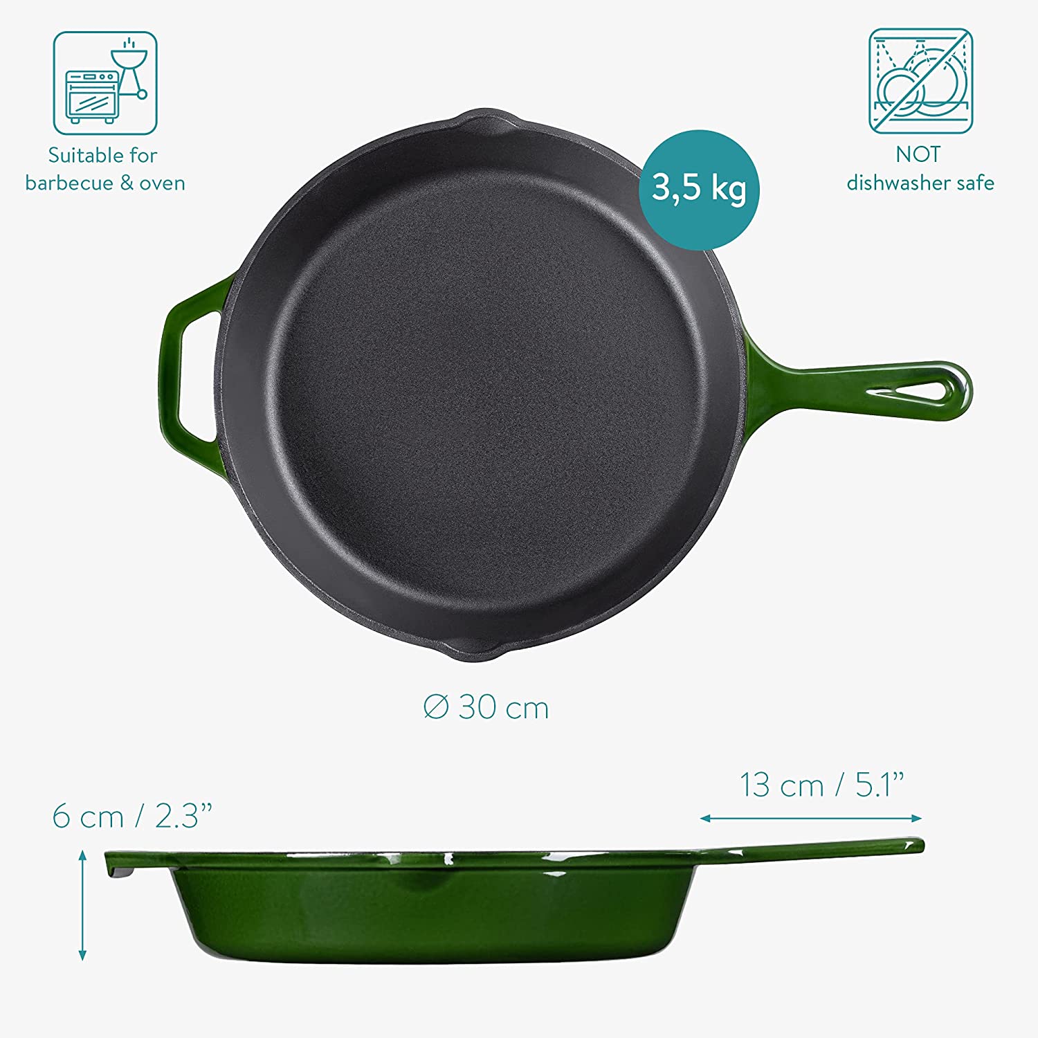 Navaris Μαντεμένιο Τηγάνι - 30cm - Dark Green - 53784.02