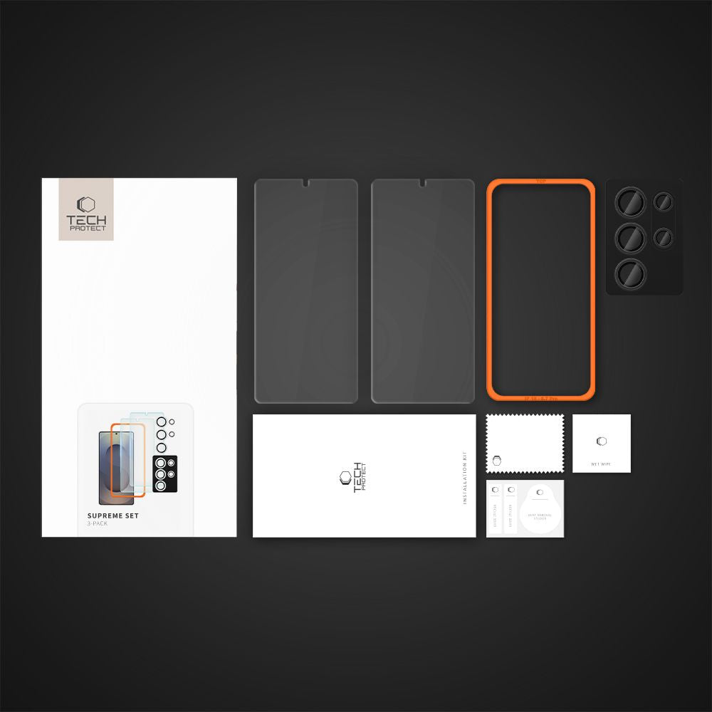 Tech-Protect Samsung Galaxy S25 Ultra Supreme Set - Σετ με 2 Tempered Glass Αντιχαρακτικά Γυαλιά Οθόνης και 1 Αντιχαρακτικό Γυαλί για την Κάμερα - Διάφανα
