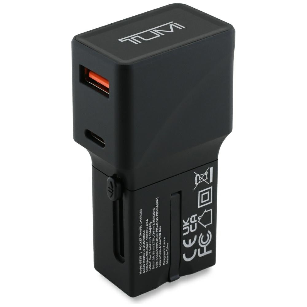 Tumi Travel Adapter Power Charger 25W Φορτιστής Ταξιδίου με 1 Θύρα Type-C και μία Θύρα USB - Black