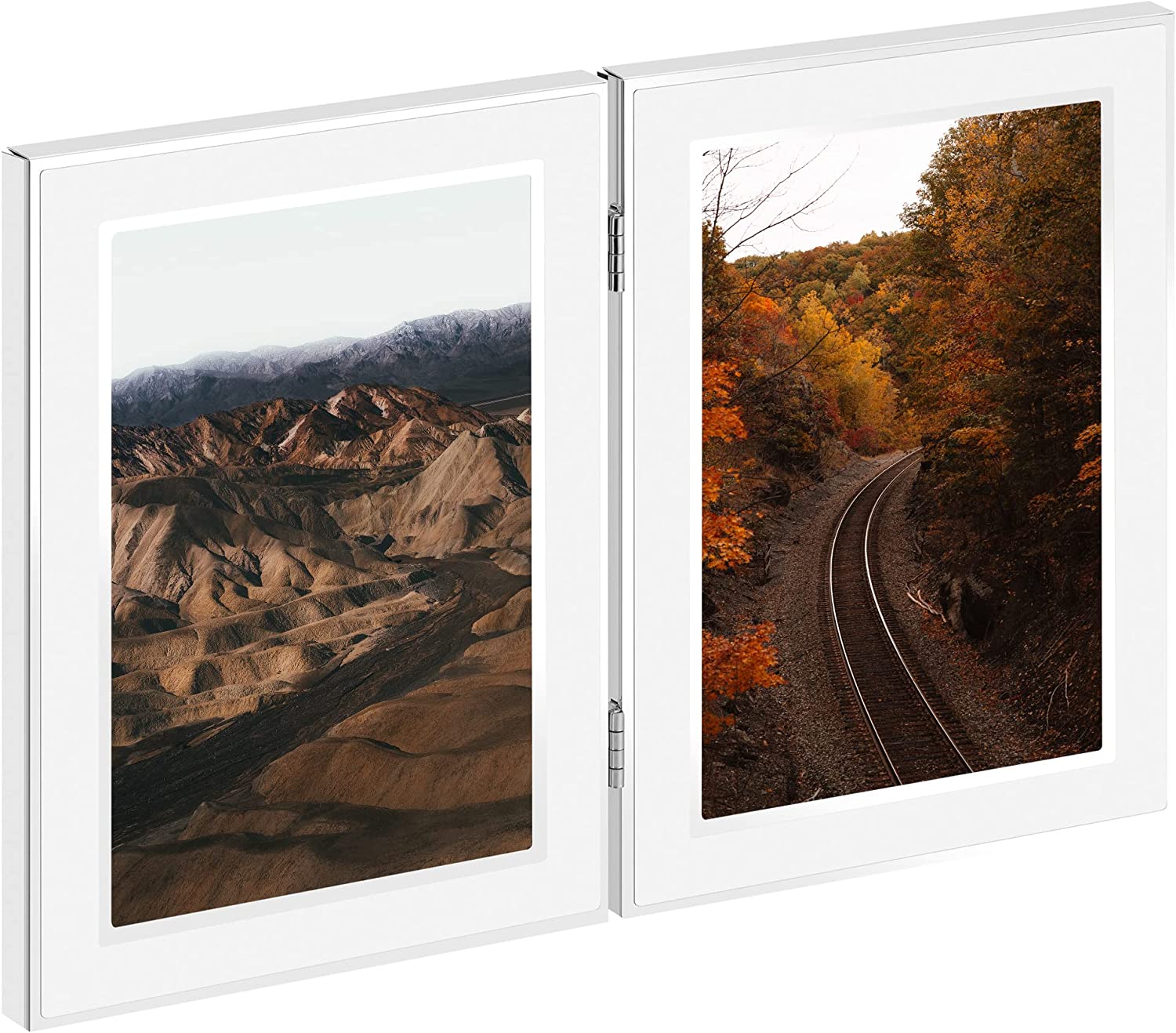 Navaris Αναδιπλούμενη Διπλή Κορνίζα Από Αλουμίνιο για Φωτογραφίες 10 x 15 cm - Μέγεθος 12,5 x 17,5 cm - White - 54486.2