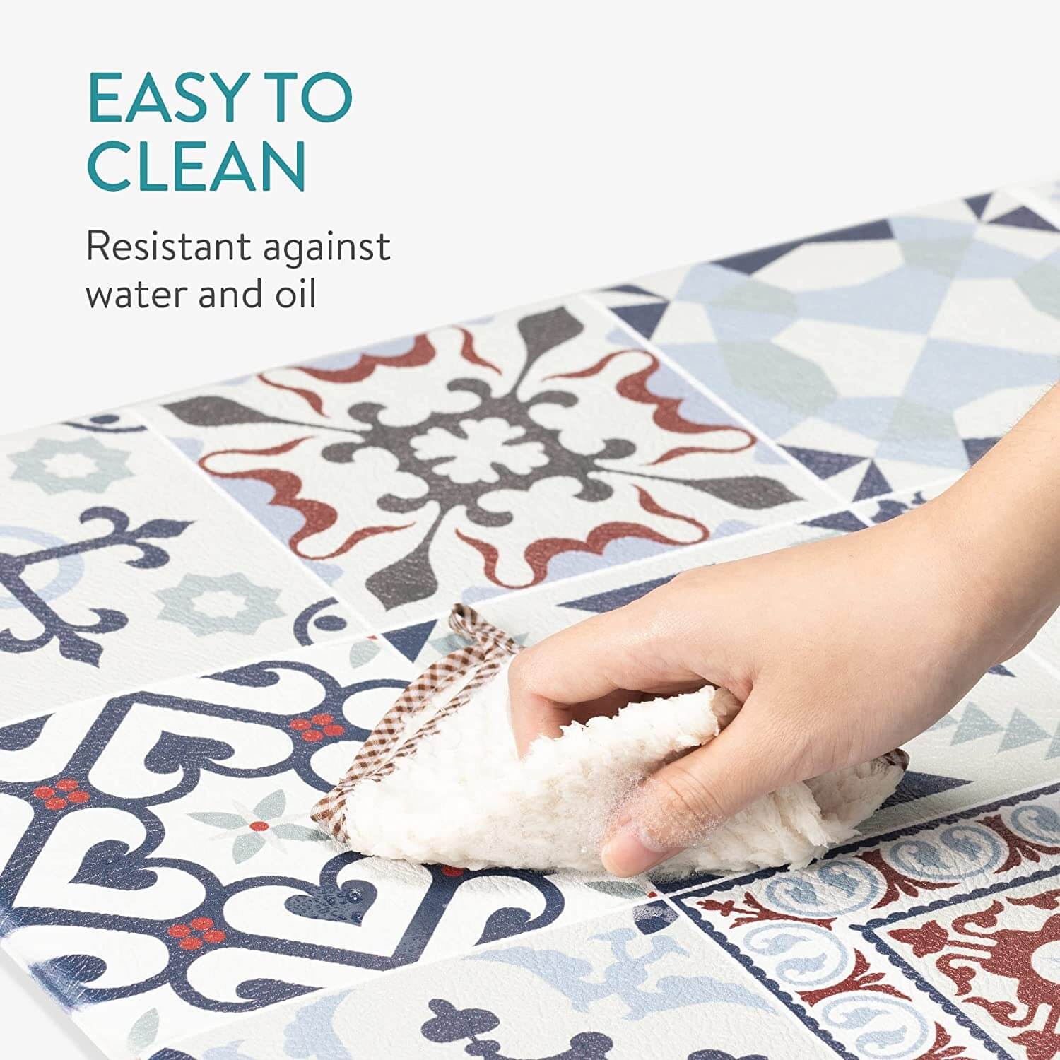 Navaris Σετ με 2 Αντιολισθητικά Χαλάκια Κουζίνας σε Διαφορετικά Μεγέθη - Design Blue Flowers - Multicolor - 59323.01