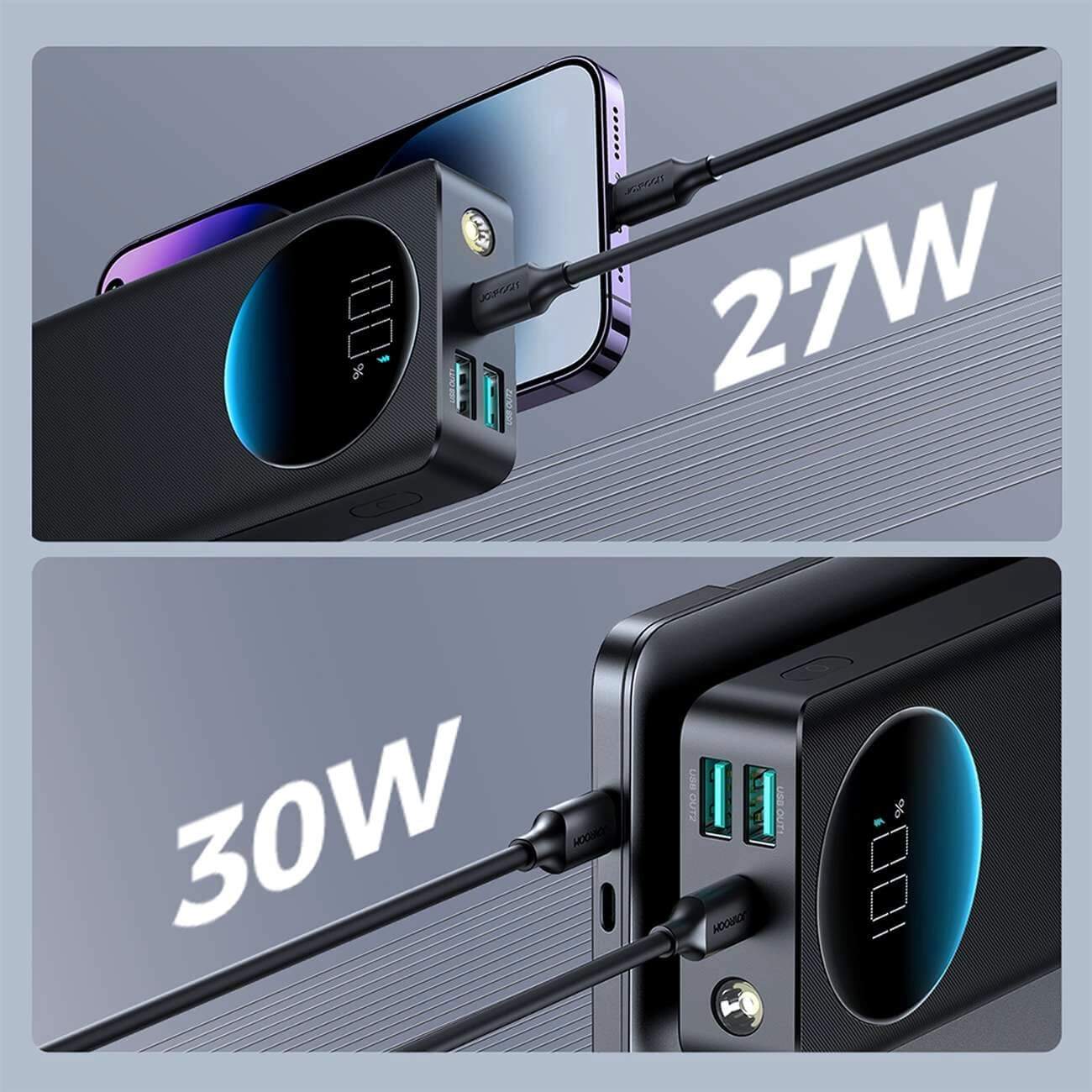 Joyroom JR-PBF03 PowerBank 30000mAH 30W με 2 θύρες USB και μια Θύρα Type-C και Καλώδιο USB to Type-C - Black