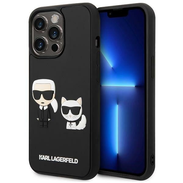 Karl Lagerfeld iPhone 14 Pro - 3D Silicone TPU Karl and Choupette Θήκη Σιλικόνης με Επένδυση από Μικροϊνες - Black - KLHCP14L3DRKCK