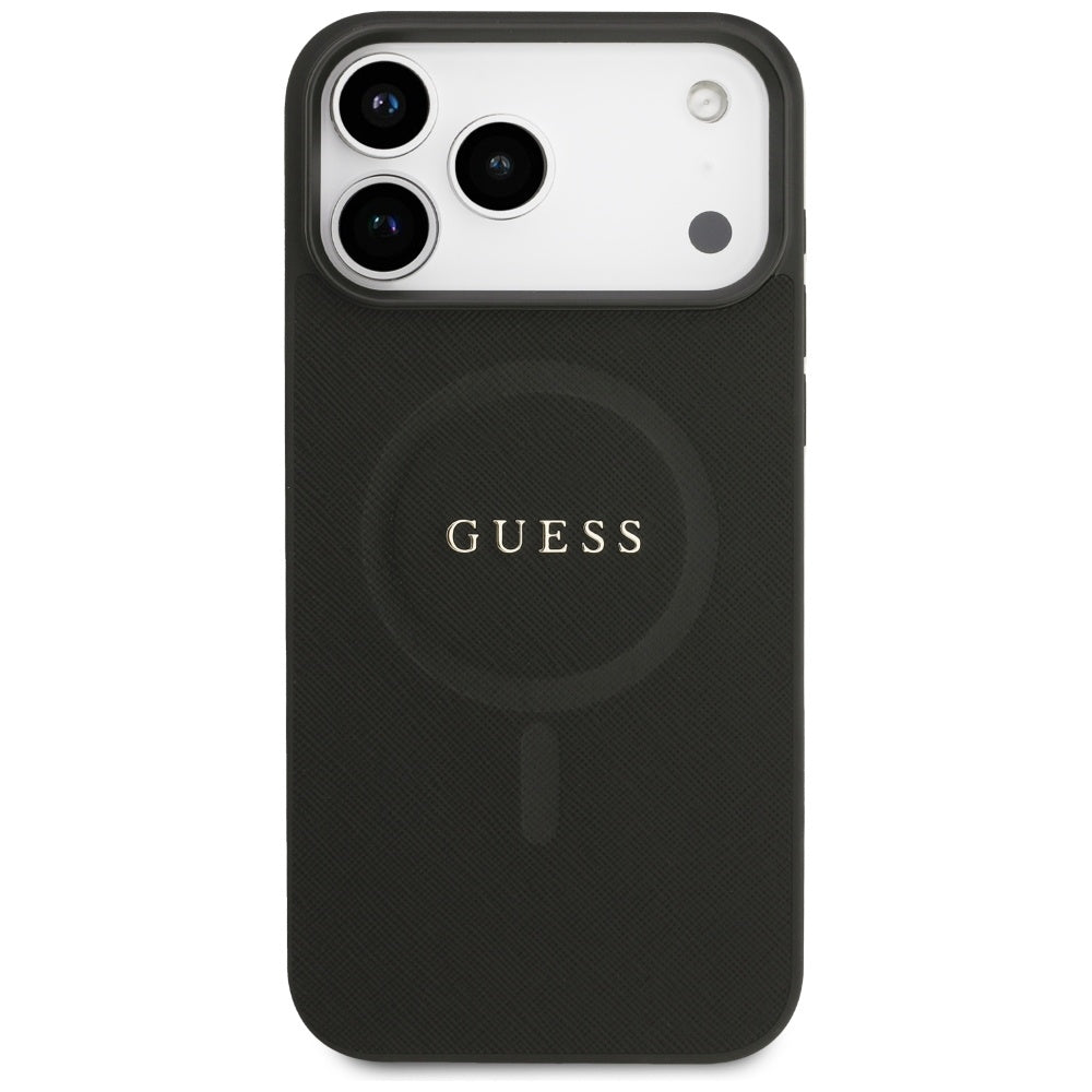 Guess iPhone 17 Pro Max - Saffiano Classic Logo MagSafe - Σκληρή Θήκη με Πλαίσιο Σιλικόνης και Επένδυση Οικολογικού Δέρματος - Black - GUHMP17XPSAHMCK