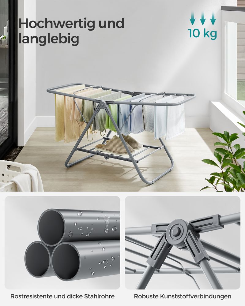 Songmics Πτυσσόμενη Μικρή Μεταλλική Απλώστρα Ρούχων - 44 x 101 x 54 cm - Dove Grey - LLR504G01