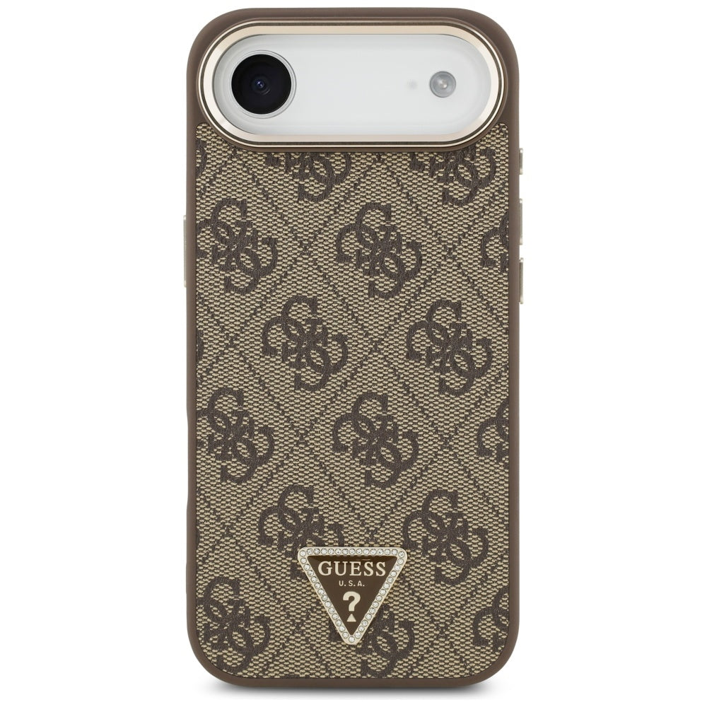 Guess iPhone Air - 4G Triangle Strass Logo MagSafe - Σκληρή Θήκη με Επένδυση Συνθετικού Δέρματος - Brown / Gold - GUHMP17MP4GTDGMW