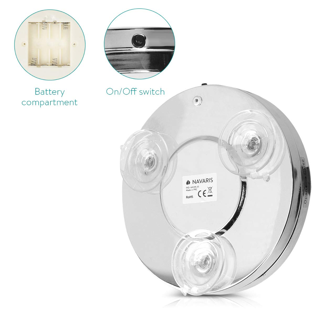 Navaris Μεγεθυντικός Καθρέφτης LED για Μακιγιάζ - 5x Μεγέθυνση - Silver - 44599.35