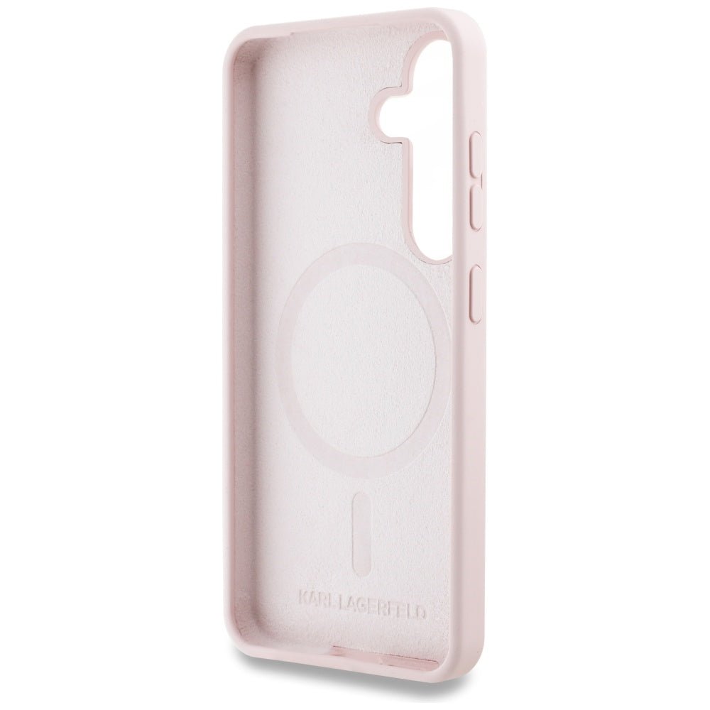 Karl Lagerfeld Samsung Galaxy S25 - Silicone Double Heads and Circle - Σκληρή Θήκη Σιλικόνης με MagSafe - Pink - KLHMS25SSKCHTCP