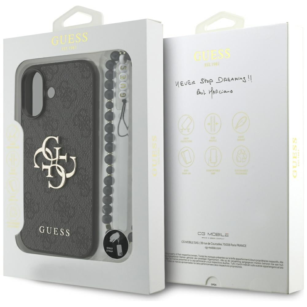 Guess iPhone 17 - 4G Strap 4G Classic Logo - Σκληρή Θήκη με Επένδυση Συνθετικού Δέρματος και Λουράκι - Black - GUHCP17SP4GMGSK