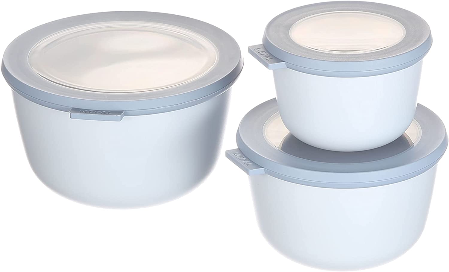 Mepal Cirqula Round Σετ με 3 BPA Free Δοχεία Αποθήκευσης Φαγητού - 500 ml - 1000 ml - 2000 ml - Nordic Blue