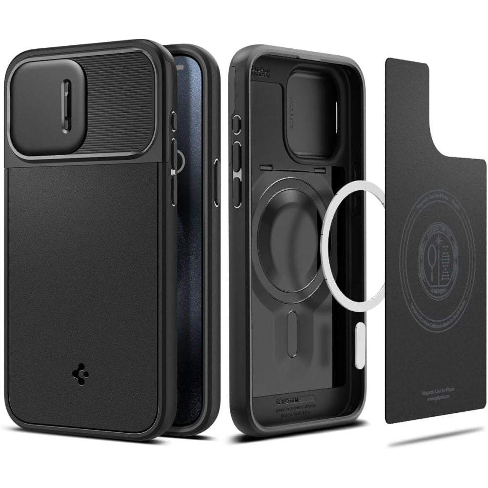 Spigen iPhone 15 Pro Max Optik Armor Mag Θήκη Σιλικόνης με Κάλυμμα για την Κάμερα και MagSafe - Black