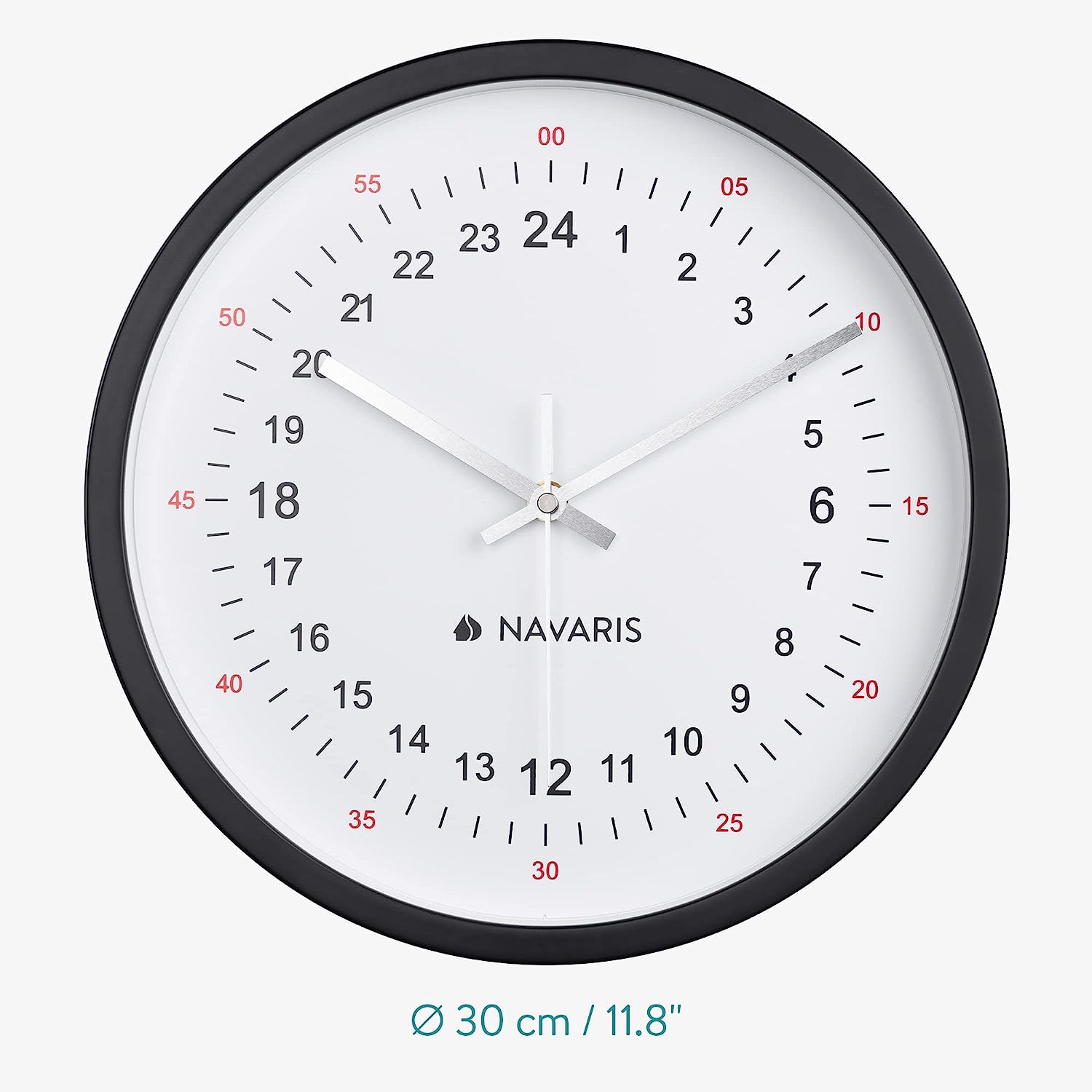 Navaris Στρόγγυλο Ρολόι Tοίχου - 30 x 30 x 4 cm - White / Black - 55028.35.48