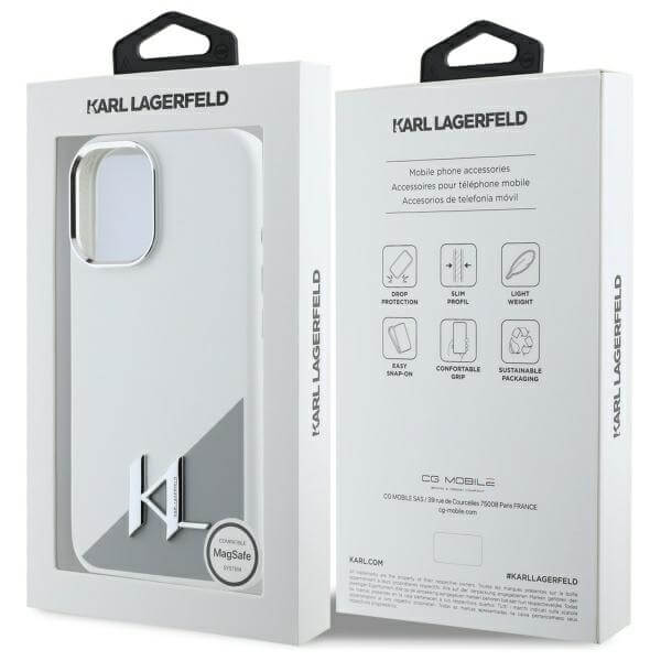 Karl Lagerfeld iPhone 16 - Silicone Shadow Metal Initial - MagSafe Θήκη Σιλικόνης - White - KLHMP16SSCMKMPCH