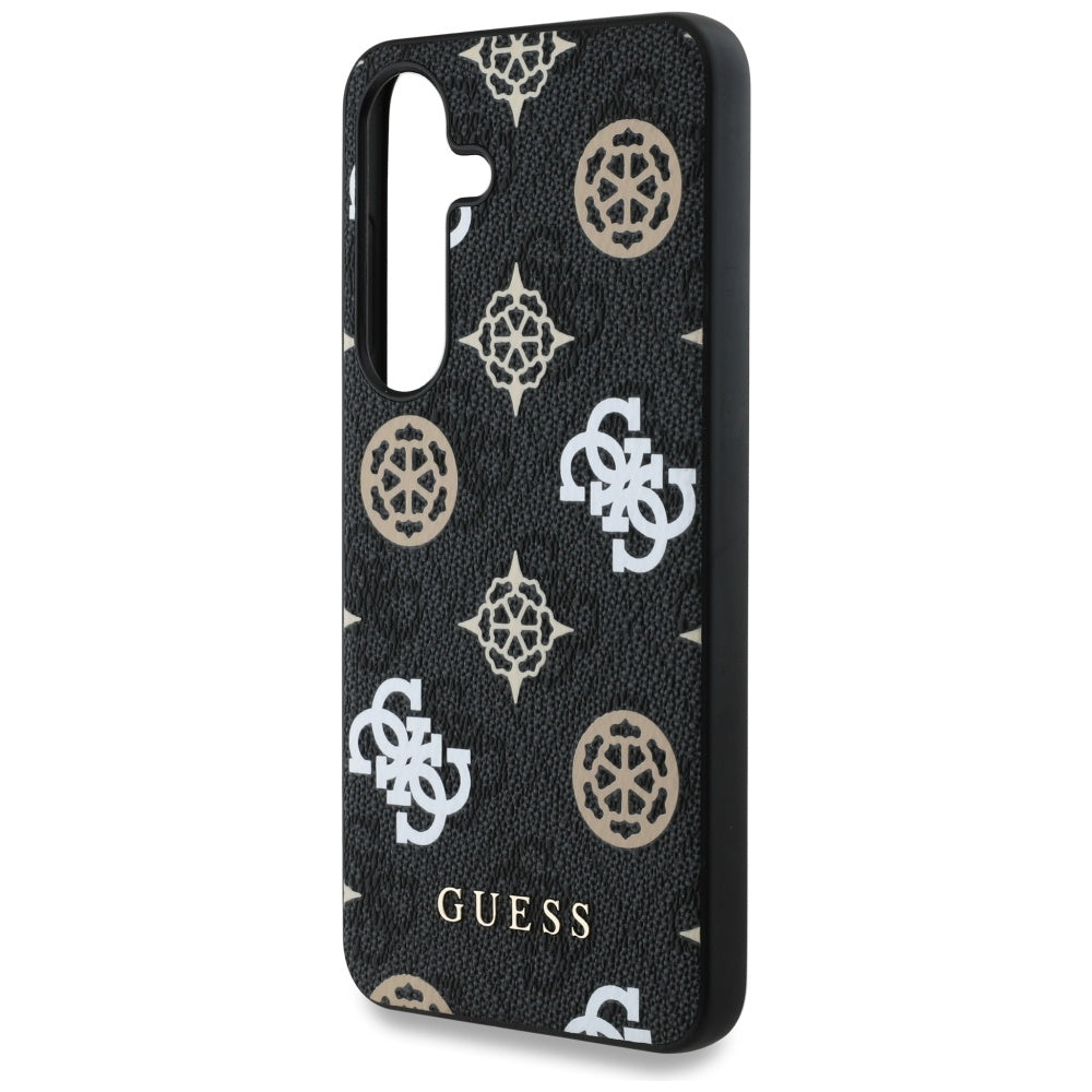 Guess Samsung Galaxy S25 - 4G Printed Colored Peony Pattern - MagSafe Θήκη με Επένδυση Συνθετικού Δέρματος - Black - GUHMS25SP4PWPK
