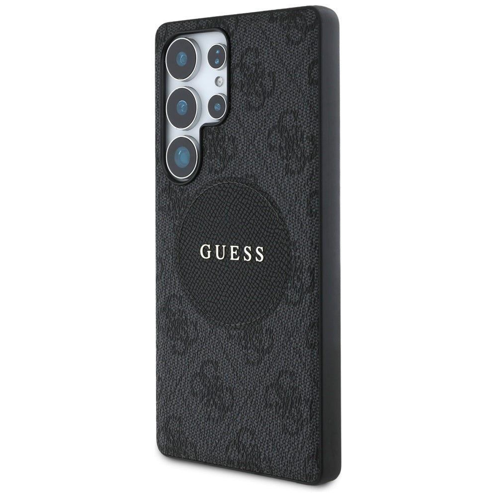 Guess Samsung Galaxy S25 Ultra - 4G Round Patch Classic Logo - Θήκη με Επένδυση Συνθετικού Δέρματος και MagSafe - Black - GUHMS25LP4PGRSGK