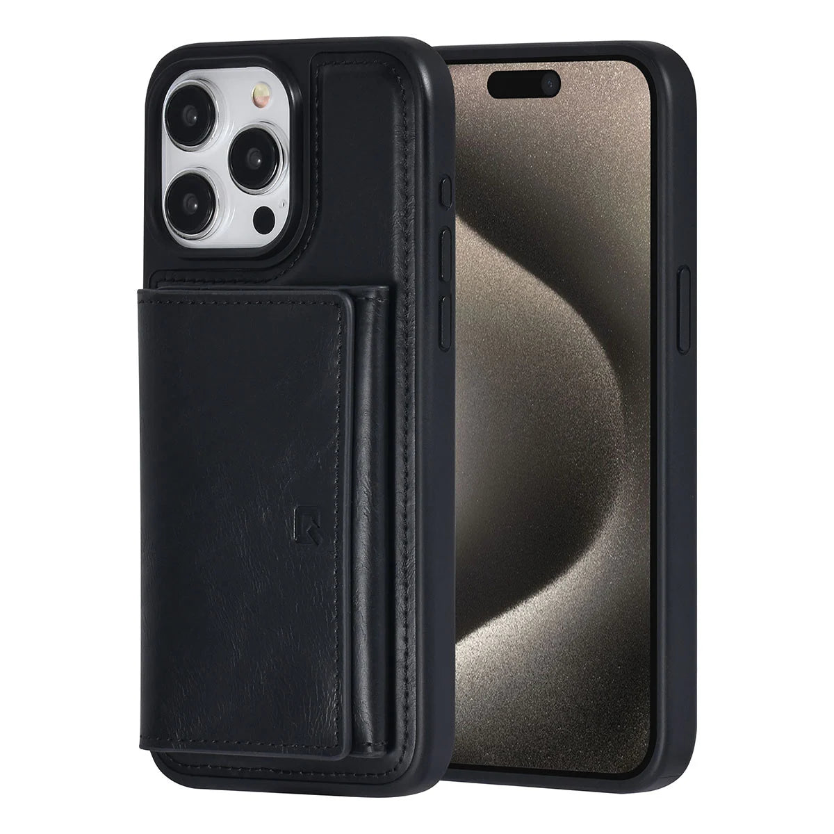 Tuniq iPhone 15 Pro Max - Σκληρή Θήκη από Δερματίνη με Αφαιρούμενη Θήκη Καρτών - Μαύρη