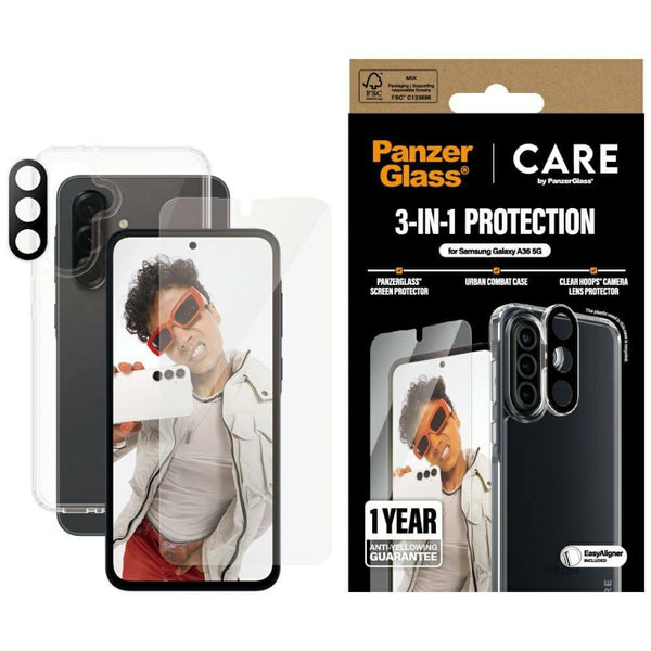 Care by PanzerGlass Samsung Galaxy A36 5G - Flagship 3in1 Σετ με 1 Αντιχαρακτικό Γυαλί Οθόνης, 1 Αντιχαρακτικό Γυαλί για την Κάμερα και 1 Σκληρή Θήκη - Clear