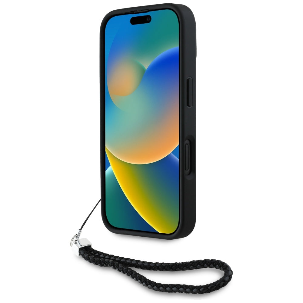 Karl Lagerfeld iPhone 16 - Quilted Initial Logo and Chain Strap - Θήκη με Επένδυση Συνθετικού Δέρματος και Λουράκι - Black - KLHCP16SPSQSKLSMSK - likebrands.gr