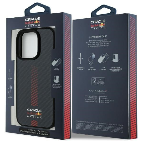Red Bull iPhone 16 Pro Max - Carbon Fiber Power Bar - MagSafe Σκληρή Θήκη με Πλαίσιο Σιλικόνης - Black - RBHMP16X24CFGSMK