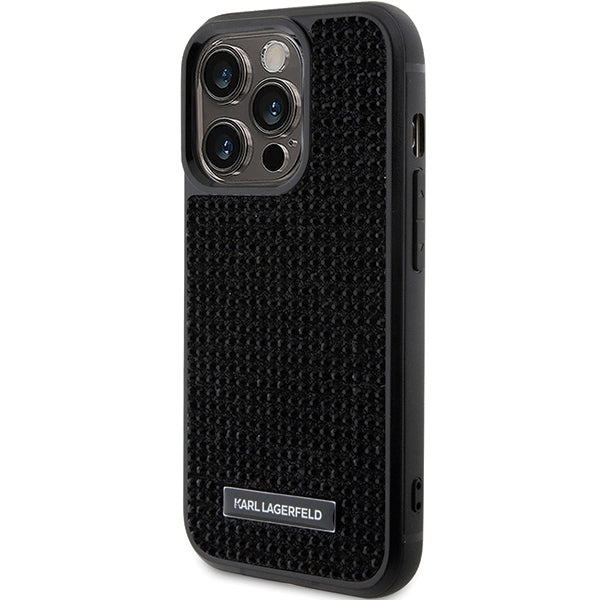 Karl Lagerfeld iPhone 15 Pro Max - Rhinestone Logo Metal Plate Σκληρή Θήκη με Πλαίσιο Σιλικόνης - Black - KLHCP15XHDSPLK