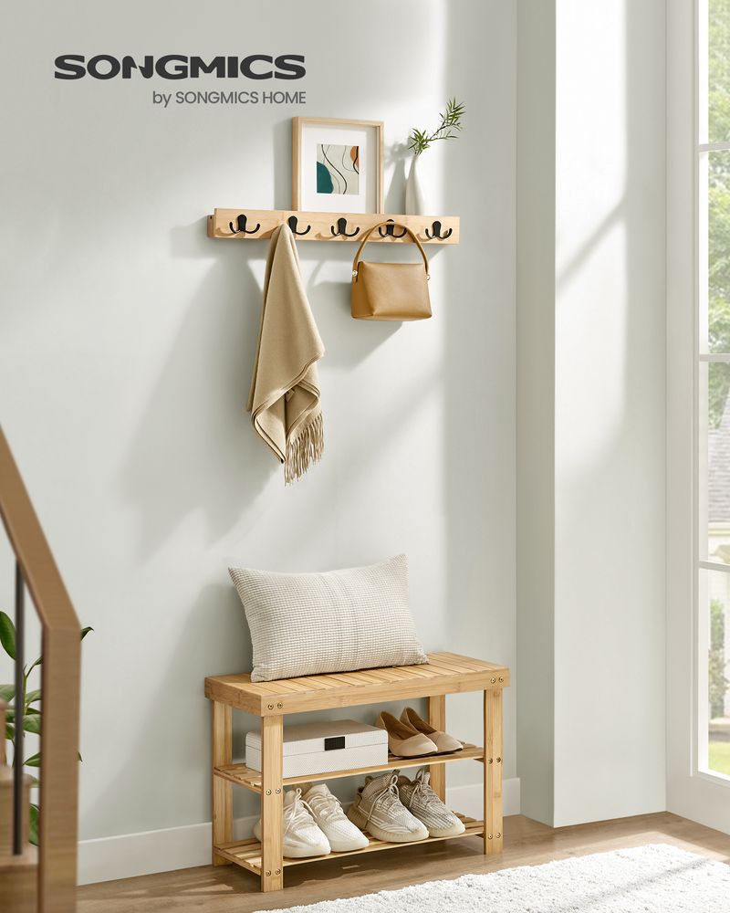 Songmics Σετ με Επιτοίχια Κρεμάστρα με Ράφι και Παπουτσοθήκη με 2 Ράφια και Κάθισμα - Natural Beige - LCR004N01