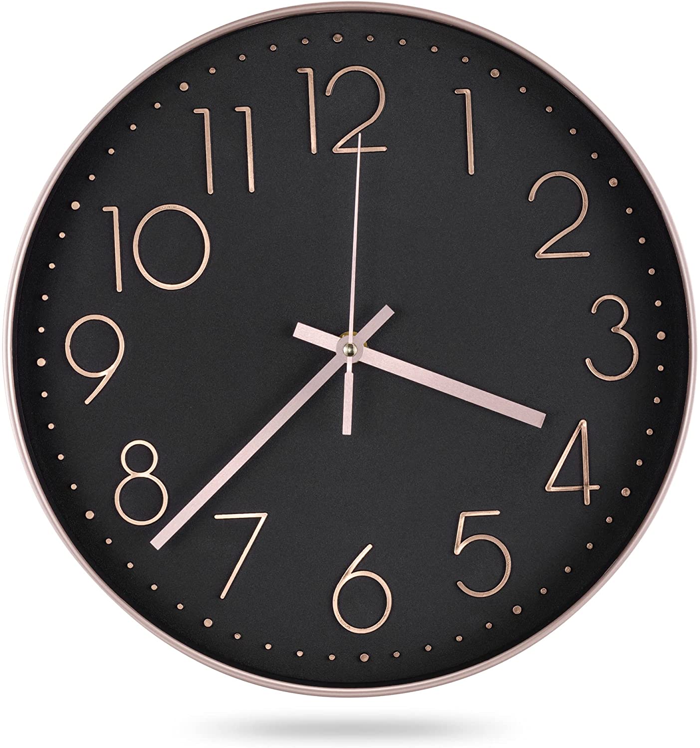 Navaris Analogue Wall Clock Design Round - Ρολόι Tοίχου από Πλαστικό και Γυαλί - Black / Rose Gold - 54996.81.01