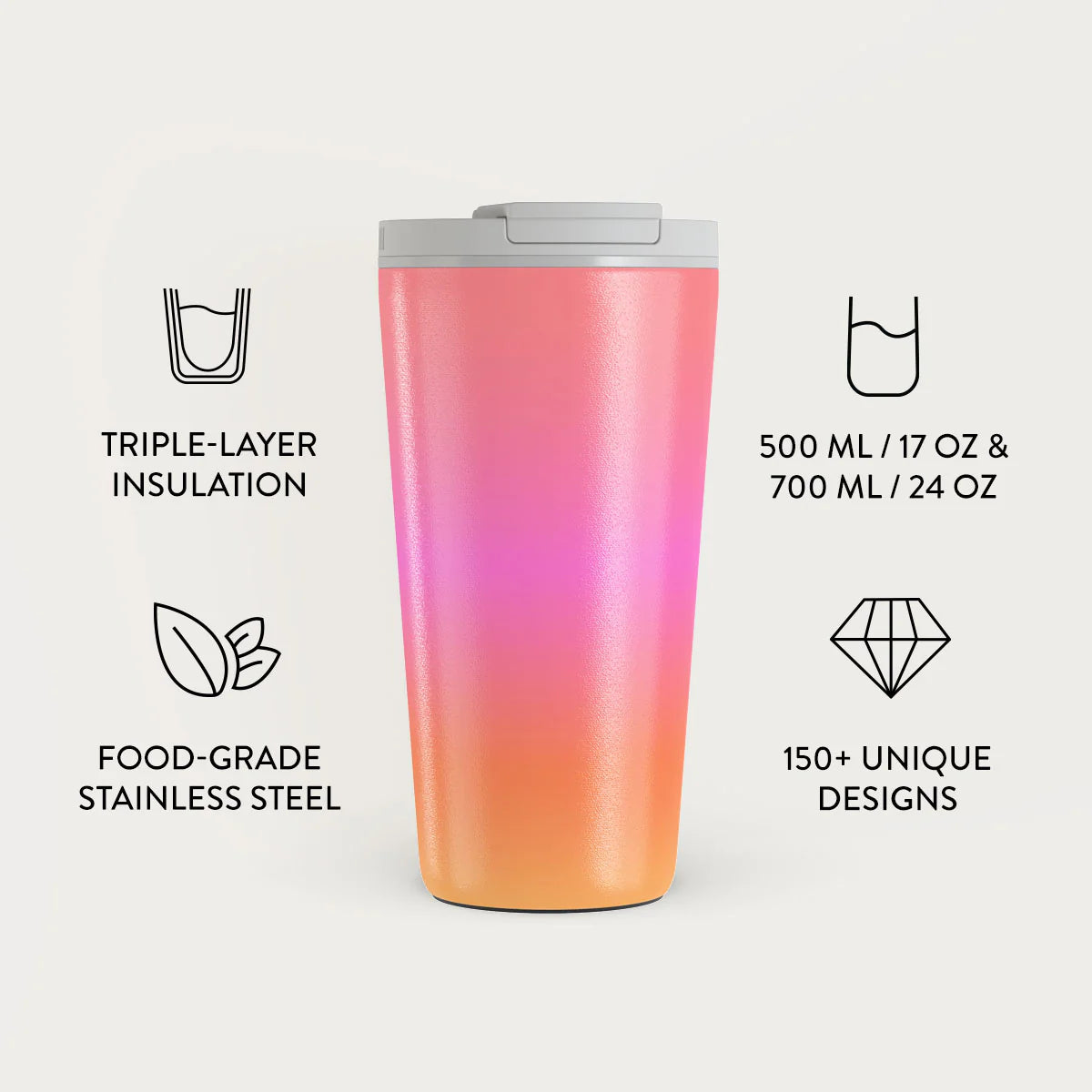 Burga Κούπα Θερμός από Ανοξείδωτο Ατσάλι - Flap Lid - 500ml - Sunset Club