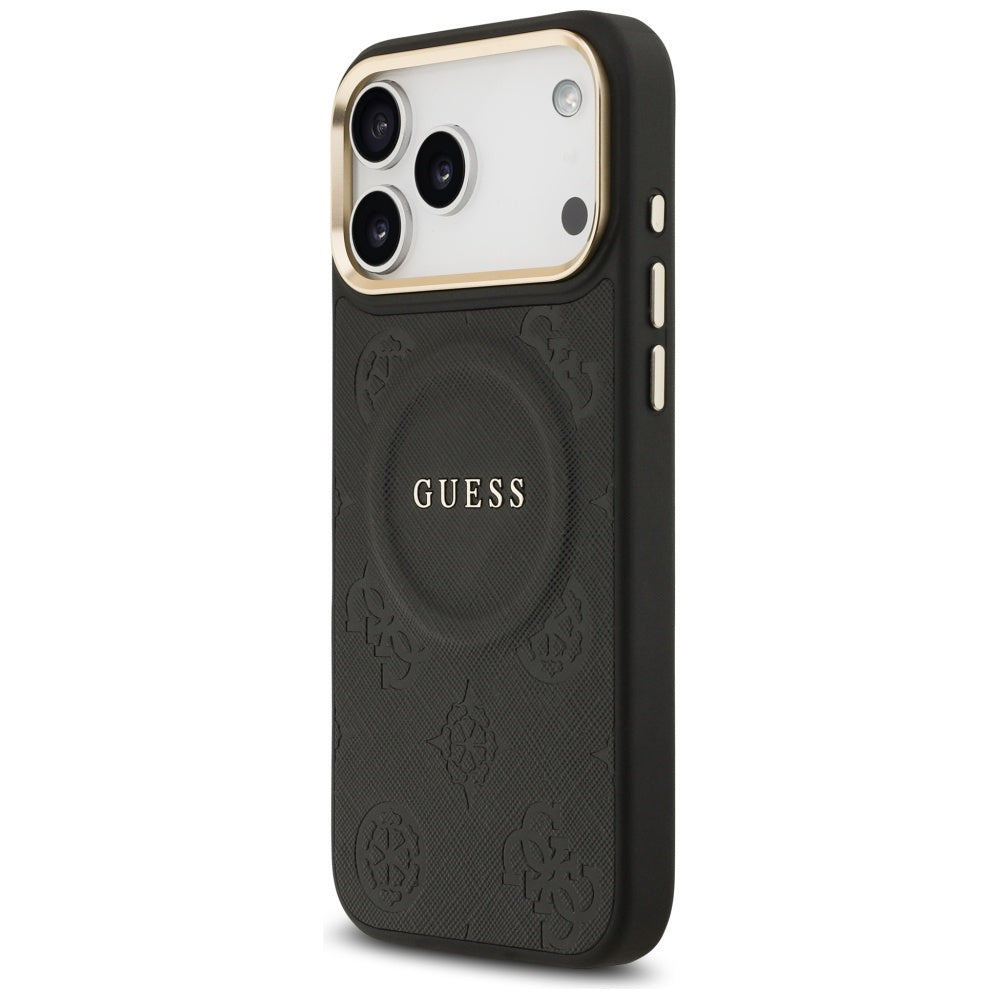 Guess iPhone 17 Pro Max - Peony Hot Stamp MagSafe - Σκληρή Θήκη με Επένδυση Συνθετικού Δέρματος - Black - GUHMP17XPSAMSECK